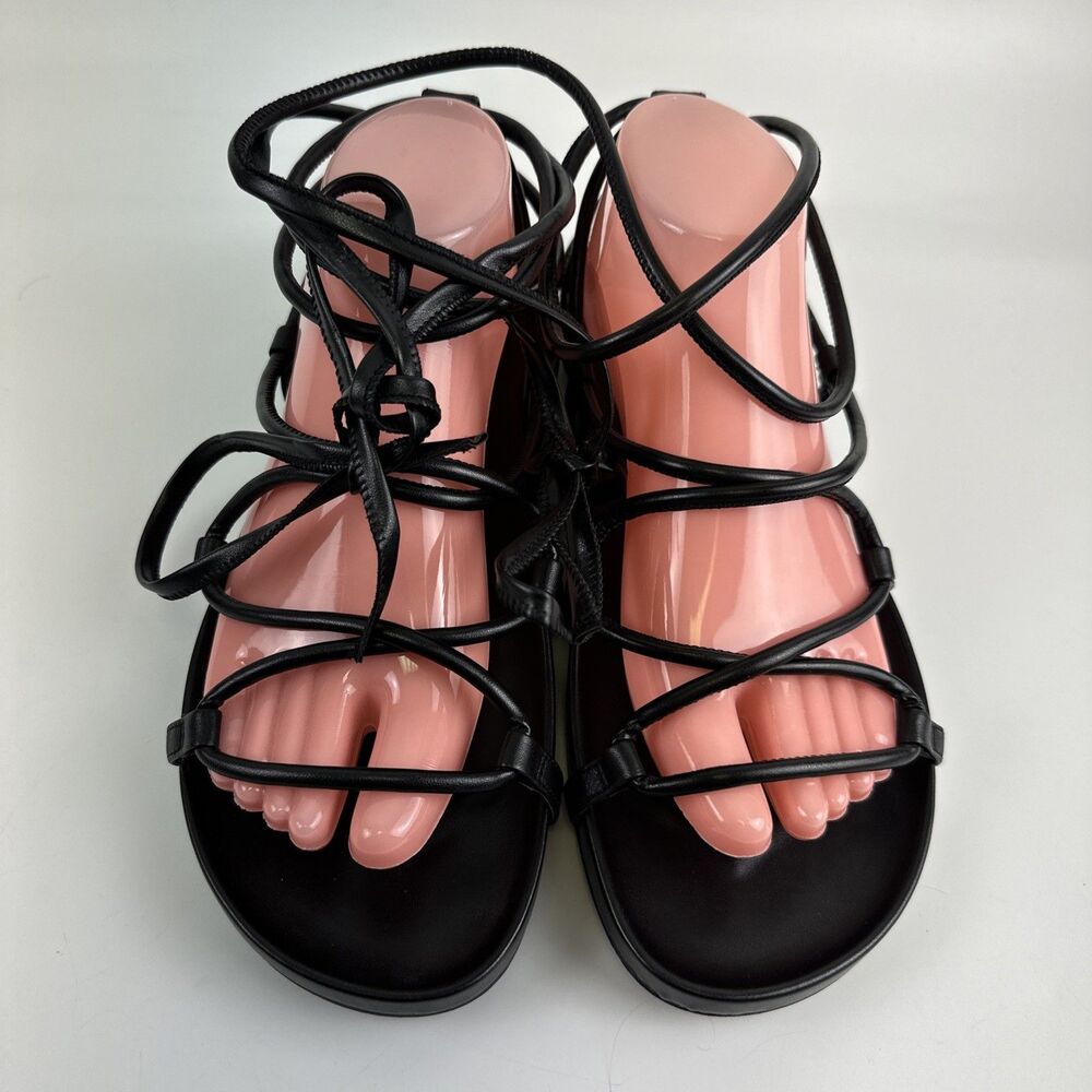 MICHAEL Michael Kors Vero Lace Up Gladiator Sandal Flat Black Leather Womens 9 - Picture 5 of 14